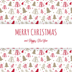 Merry Christmas and Happy New Year. Design of Christmas card with cute trees. Vector