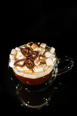 butterfly, 3D printed with chocolate, on a cup with latte
