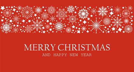 Merry Christmas and Happy New Year. Xmas background with Shining WHITE Snowflakes. Greeting card, holiday banner, web poster