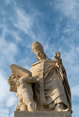 Prato della Valle, detail of the statue of Pope Eugene IV. The square is the largest in Padua, and is one of the largest in Europe, second only to the Red Square in Moscow, Padua Veneto Italy.