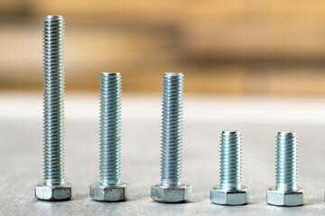 Metal bolts of different lengths on the table