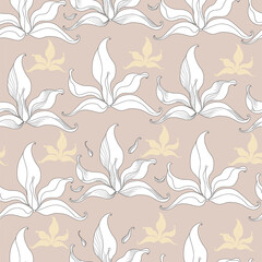 Seamless pattern with flowers. Hand drawn floral background. Artwork for textiles, fabrics, souvenirs, packaging and greeting cards.