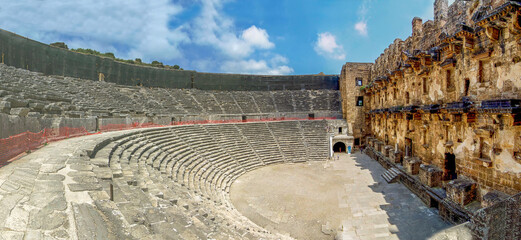 A view across Roman ampitheatre at Aspendos, Turkey in the summertime