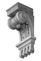 Elements of architectural decorations of buildings, a beam, a bracket under the balcony and a column, plaster patterns and stucco. On the streets in Catalonia, public places. © Kozlik_mozlik