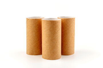 empty paper toilet rolls on white background