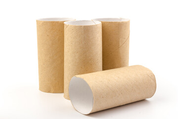 empty paper toilet rolls on white background
