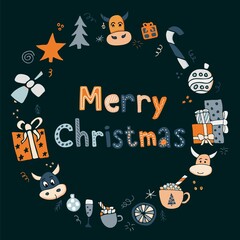 Hand drawn creative christmas design set. Doodle style vector illustration for graphic and web design