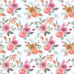 Beautiful soft floral brunches watercolor seamless pattern