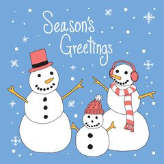 Snowman Family Seasons Greetings square design