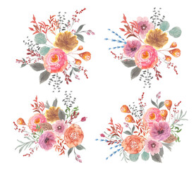 vintage pretty floral bouquet collection with watercolor