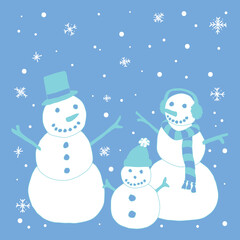 Snowman family ice blue and white square design