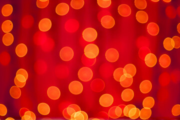 Abstract blurred bokeh lights on red background. Christmas and new year holidays light
