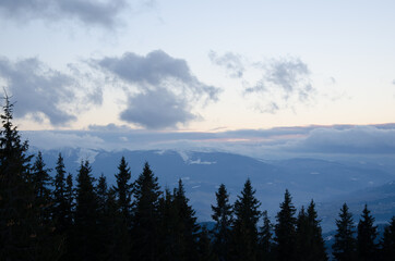 Amazing mountain landscape on a cloudy day, natural outdoor travel background. A picturesque scene in the Carpathians.