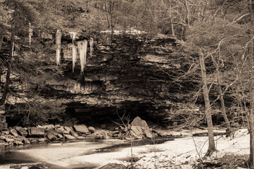 Giant icicles hang from Copperas Rock