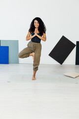 Beautiful woman yoga asana gymnastics flexibility body fitness