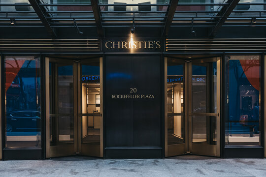 New York, USA - May 30, 2018: Entrance To Christie's Salesroom In Midtown Manhattan, New York. Founded In 1766 By James Christie, It Is One Of The Most Famous Auction Houses In The World. 