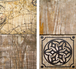 Decor tiles. Tile texture on the wall. Decorative insert. Mosaic art. Roman style. Architectural tile insert.