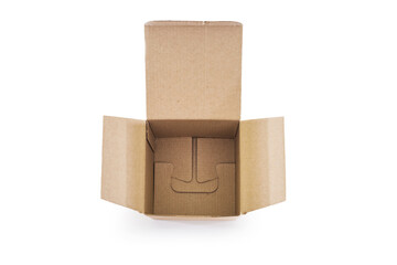 Open cardboard box on white background.