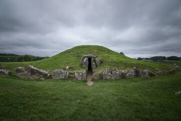 Bryn Celli Ddu, prehistoric druids tomb in Anglesey, North Wales, near Llanddaniel Fab. Green...