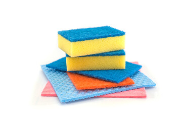  color sponges for washing and cleaning on a white background.