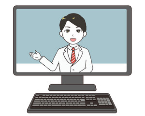 オンライン診察　モニター　男性