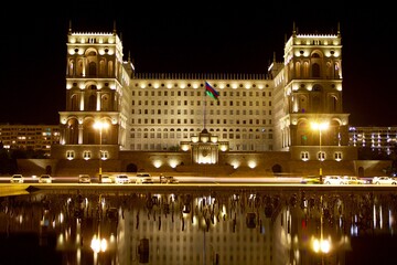 night view of the parliament of Baku city, Azerbaijan 