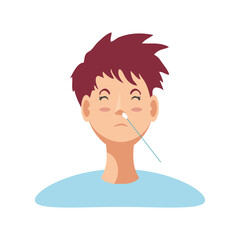 coronavirus covid 19 young man with swab in nose for test