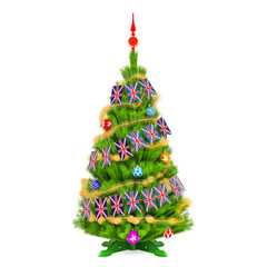 Christmas tree with British Xmas pennant flags, 3D rendering