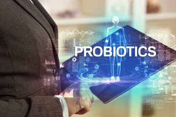 Electronic medical record with PROBIOTICS inscription, Medical technology concept