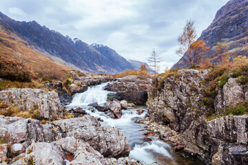 Fototapeta na wymiar Coe River Waterfall Glencoe Scottish Highlands