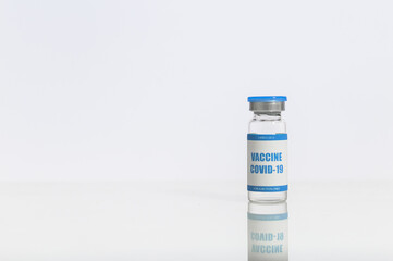 One vial of new covid, coronavirus, sars vaccine with isolated on white, copy place for text. Healthcare and medicine concept