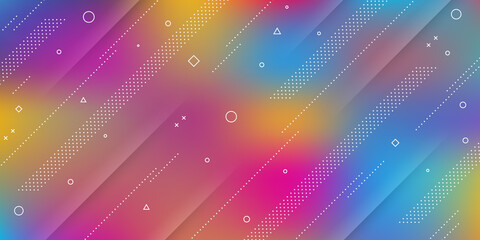 Modern Abstract Background with Blur Effect, Vibrant Rainbow Colors and Memphis Elements.	