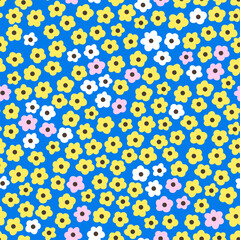 Pattern with cute flowers. Can be used for printing on fabric and paper and other surfaces. Seamless background pattern. Cartoon illustration.