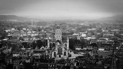 City of Gloucester and Gloucester Cathedral in England - aerial view - travel photography
