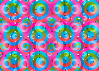 abstract fashion style pattern with neon circles background, 70s 80s style and colors