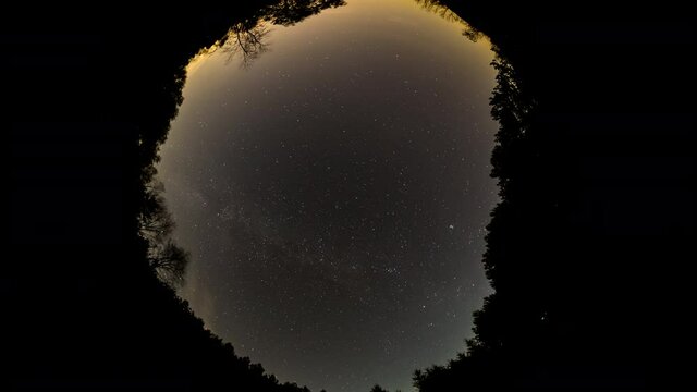 An electrifying fish-eye view of the Milky Way spiralling in the night sky, done with a long exposure timelapse.