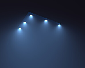 Unidentified flying object at night with fog and a light below. Triangular UFO. - 398803306