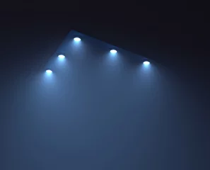 Photo sur Aluminium UFO Objet volant non identifié la nuit avec du brouillard et une lumière en dessous. OVNI triangulaire.