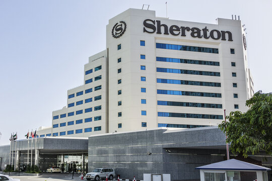 View of Sheraton Jumeirah Beach Resort - Stunning resort on white Jumeirah Beach sands, modern paradise with superb relaxation and leisure facilities. United Arab Emirates. DUBAI, UAE. July 25, 2016.