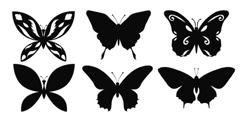 Obraz premium Silhouette set of butterflies isolated on white background