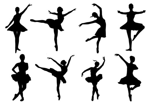 Set of female ballet dancer silhouettes vector illustration