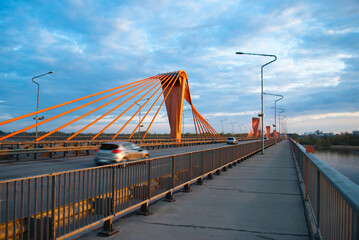 Fototapeta na wymiar the cable car to the southern bridge in Riga