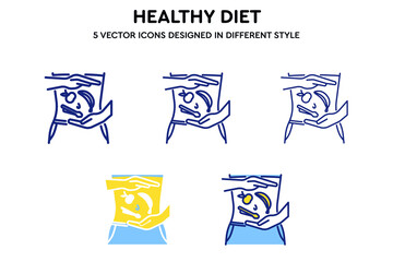 Healthy diet vector icons set designed in different style