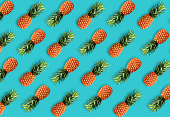 Fototapeta premium Creative 3d illustration of pineapple's row on a blue background.