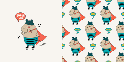 Fototapeta premium Hippo seamless pattern.