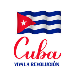 Cuba Revolution calligraphy hand lettering in Spanish. Cuban holiday celebrated on January 1. Vector template for typography poster, banner, greeting card, flyer, etc