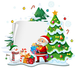 Blank paper with Merry Christmas element and Santa Claus holding many gifts