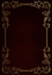 Burgundy red background with luxery golden ornaments. golden frame. Good for logo or invitation.