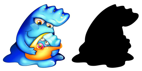 Monster with its silhouette on white background