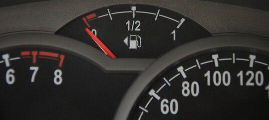 dashboard of car fuel tank and speedometer